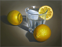 water glass with lemons