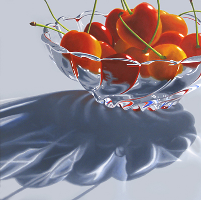 rainier cherries in glass bowl