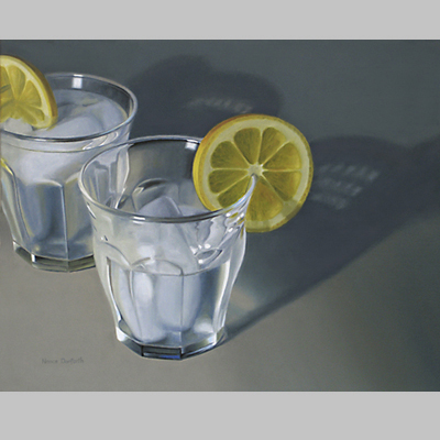 water glasses with lemon slices